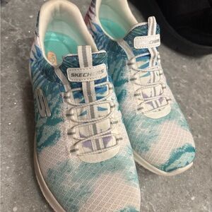 Skechers Women's Aqua and White Slip-On Athletic Sneakers